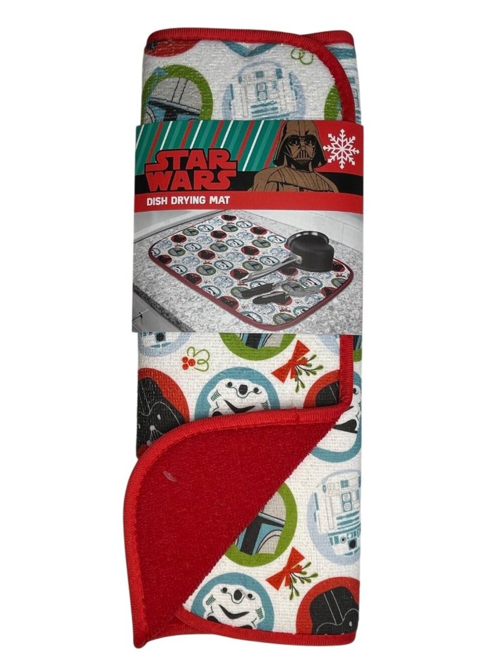 Star Wars Holiday Dish Drying Mat With Red Trim & Character Pattern